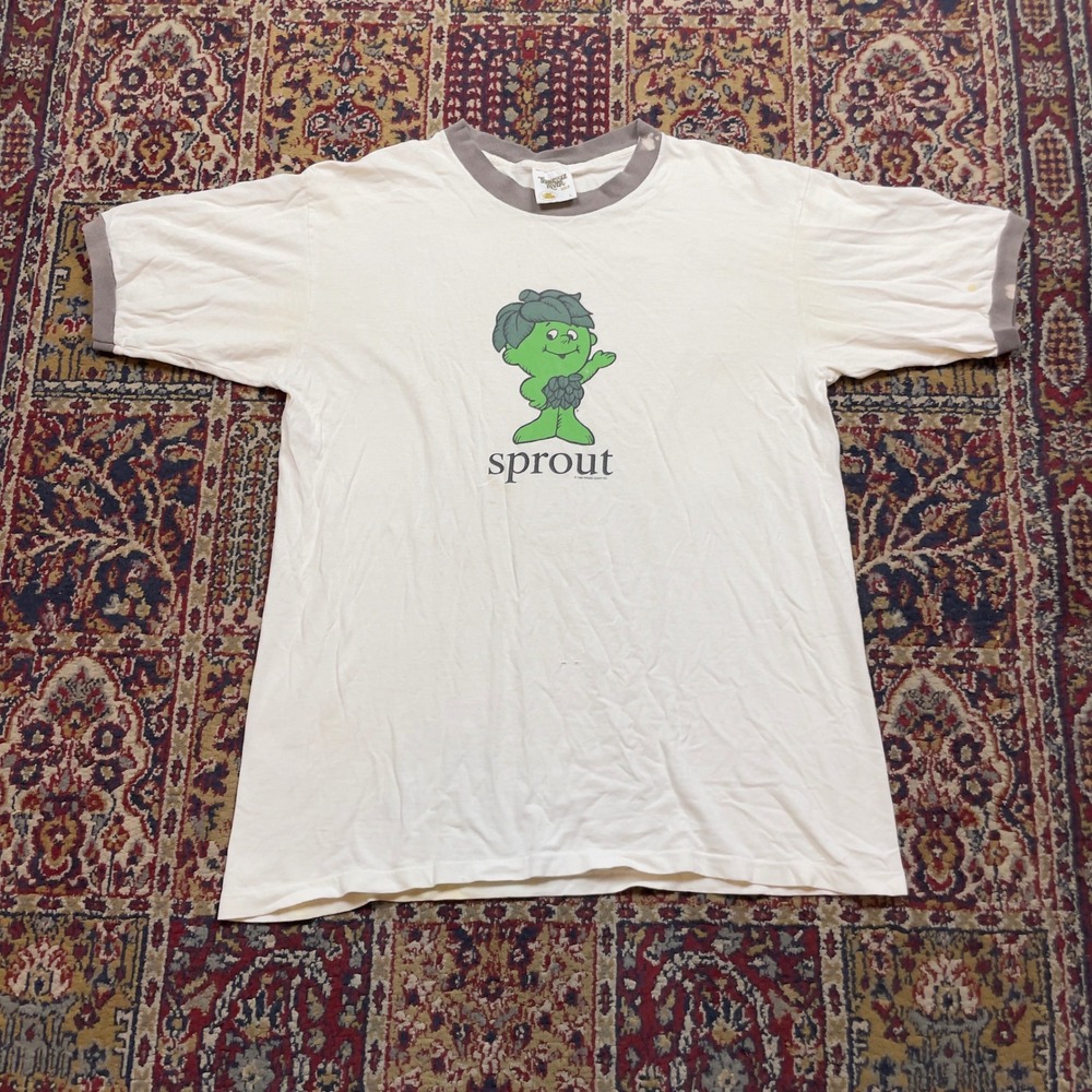 VTG Rare 1996 Green Giant Sprout Ringer T-Shirt Tennessee River Gold L USA Faded